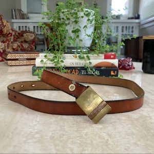 Vintage leather waist belt metal buckle size small